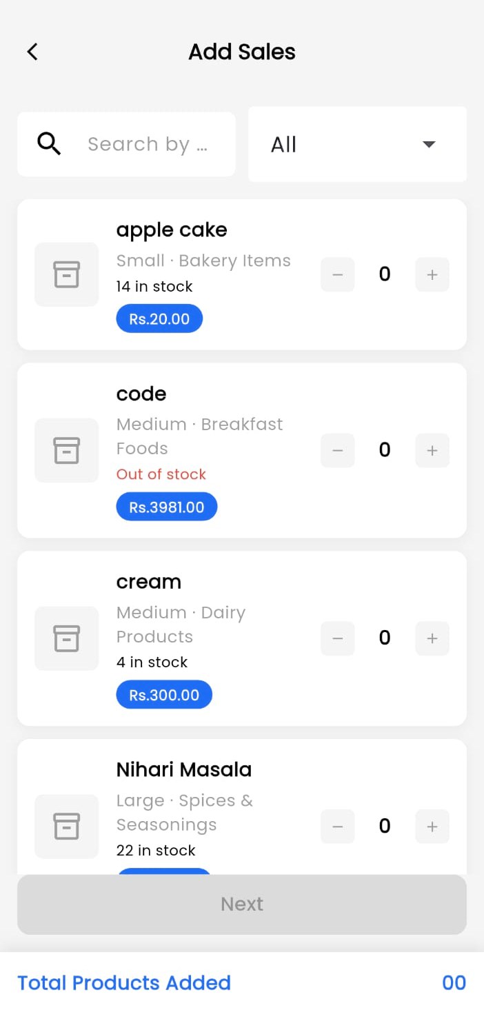SelTek app: Daily sales