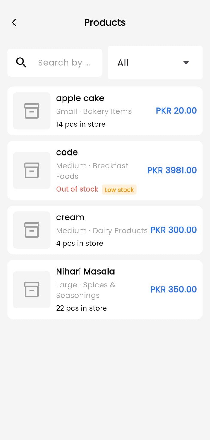 SelTek app: Store stock